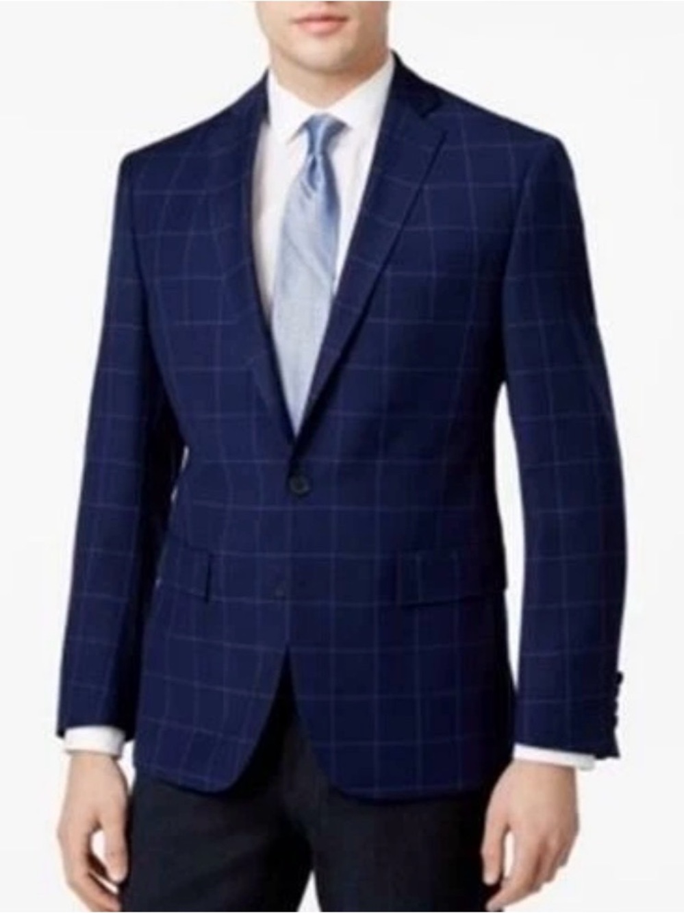 Ryan Seacrest Distinction Men's Slim-Fit Blue Windowpane Two Button Blazer